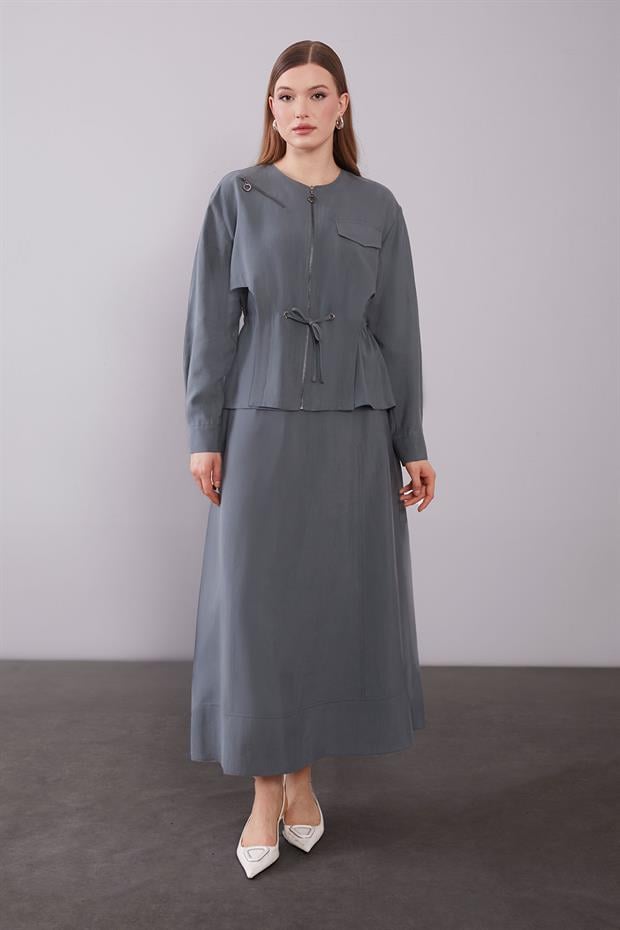 Antrasit Omuz Fermuar Detaylı Etek Takım