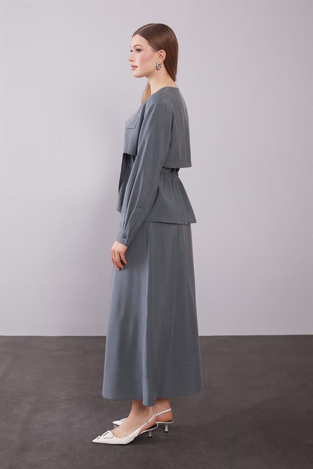 Antrasit Omuz Fermuar Detaylı Etek Takım