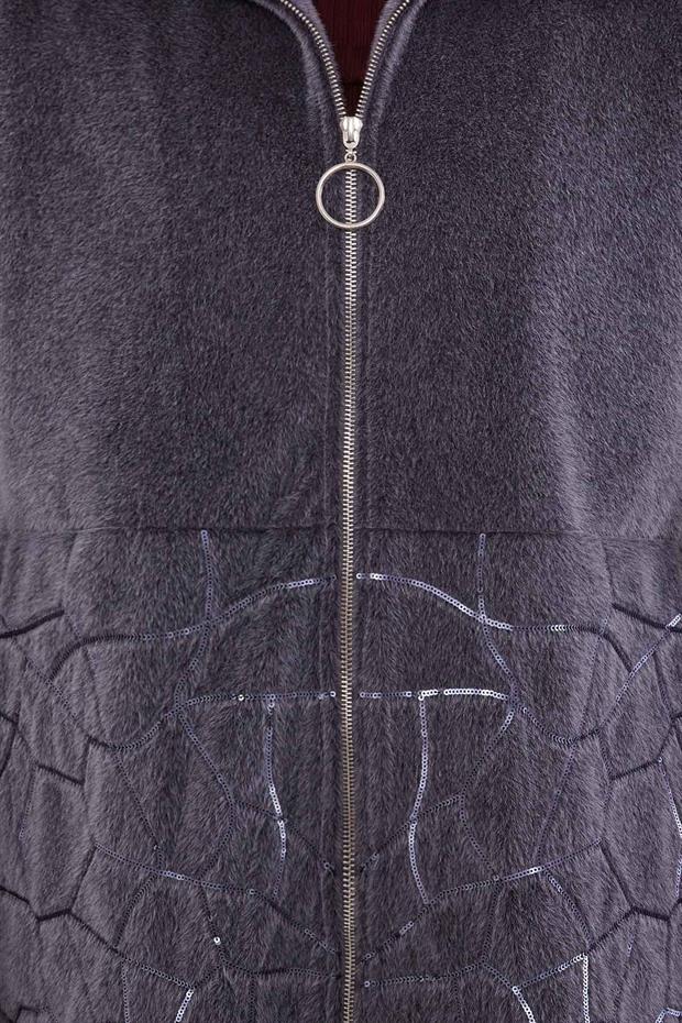 Antrasit Pullu Desen Midi Kaban