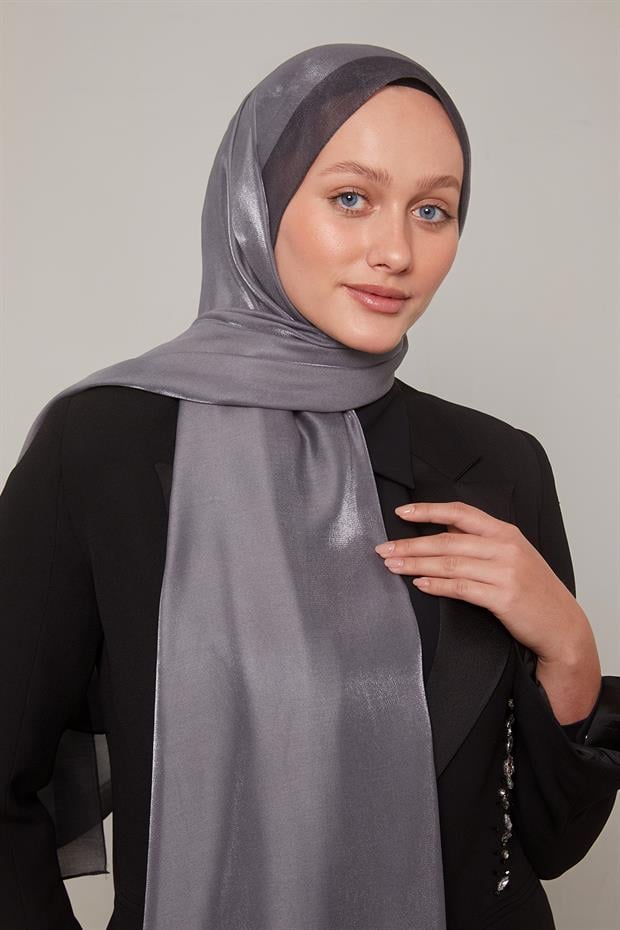 Antrasit Şerit Desen Kehribar Şal