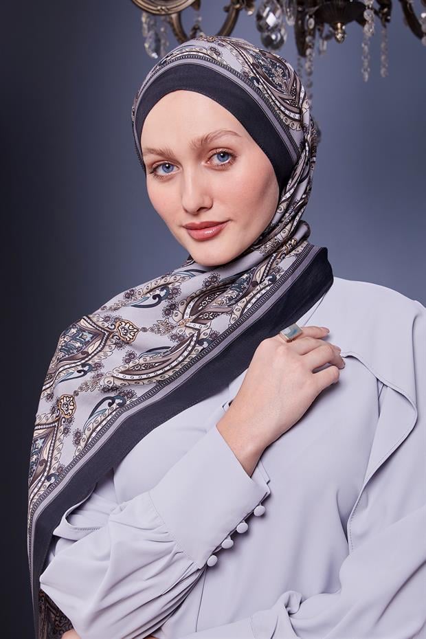 Antrasit Soft Etnik Desen Royal Şal