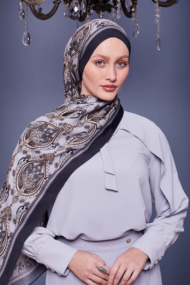 Antrasit Soft Etnik Desen Royal Şal