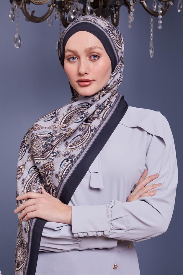 Antrasit Soft Etnik Desen Royal Şal