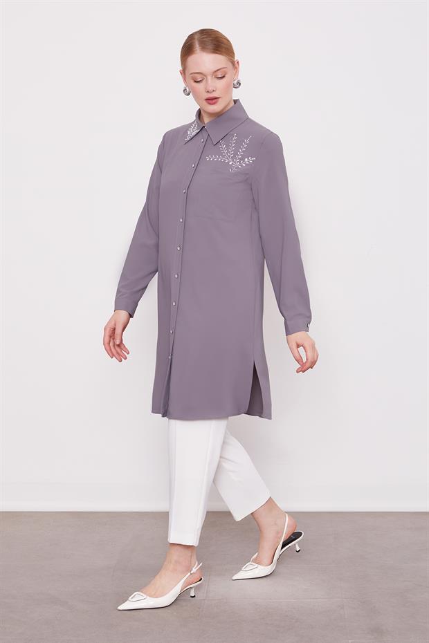 Antrasit Taş Baskılı Tunik