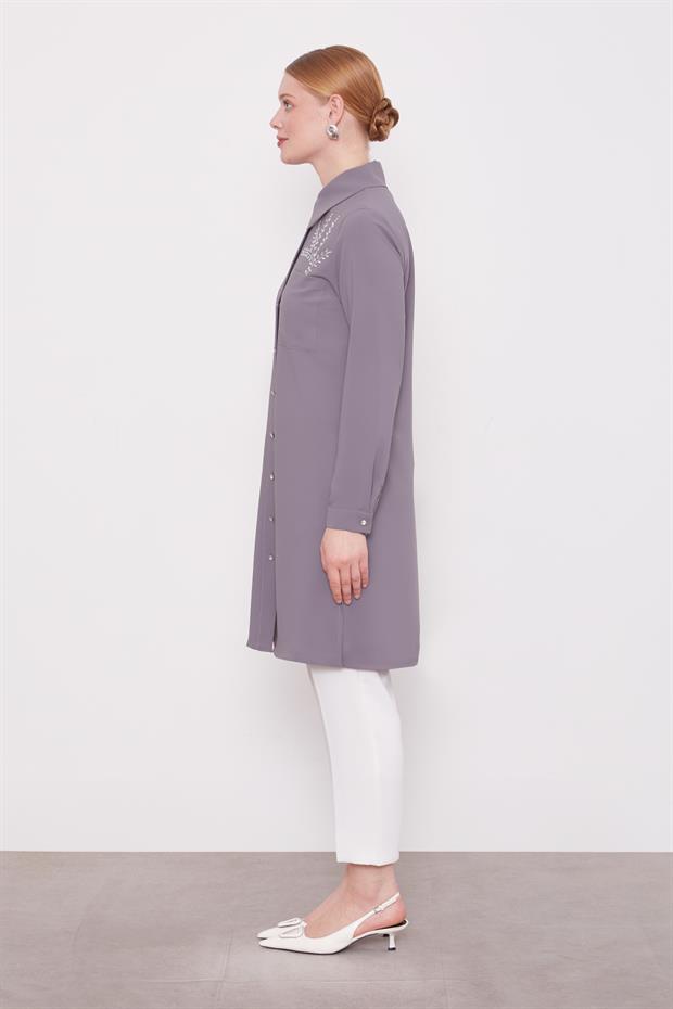 Antrasit Taş Baskılı Tunik