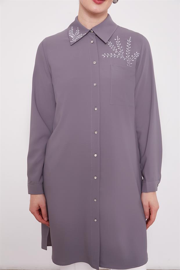 Antrasit Taş Baskılı Tunik