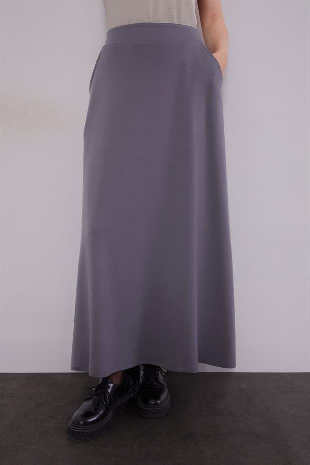 Antrasit Yaka Taşlı Gül Detay Etek Takım