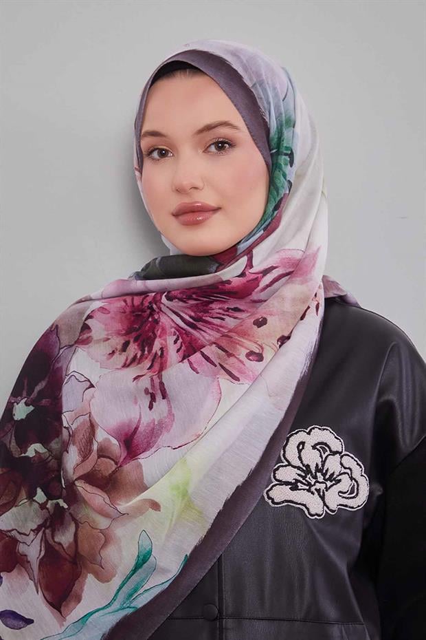 Antrasit Zambak Baskılı Sport Şal