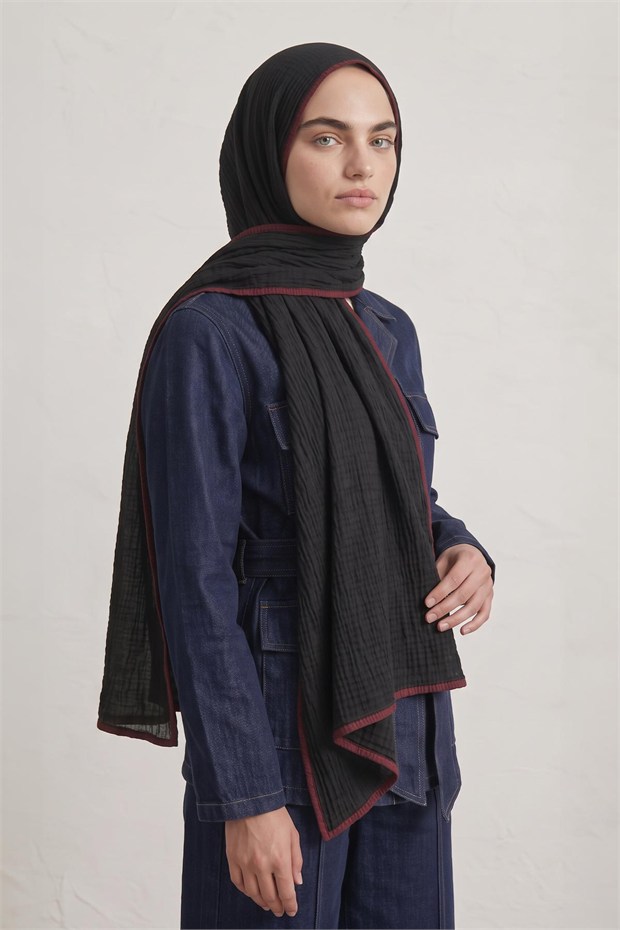 Basıc Müslin Şal Siyah - Bordo