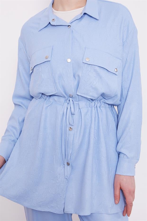 Bebe Mavisi Beli Büzgülü Pantolonlu Spor Takım