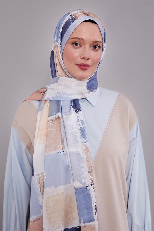 Bebe Mavisi Dama Desen Twill Şal
