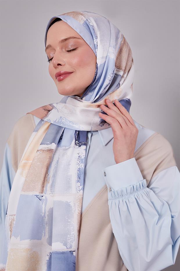 Bebe Mavisi Dama Desen Twill Şal
