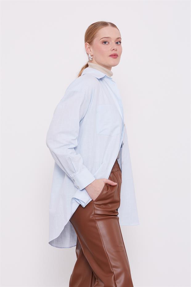 Bebe Mavisi Dokulu Pamuk Gömlek