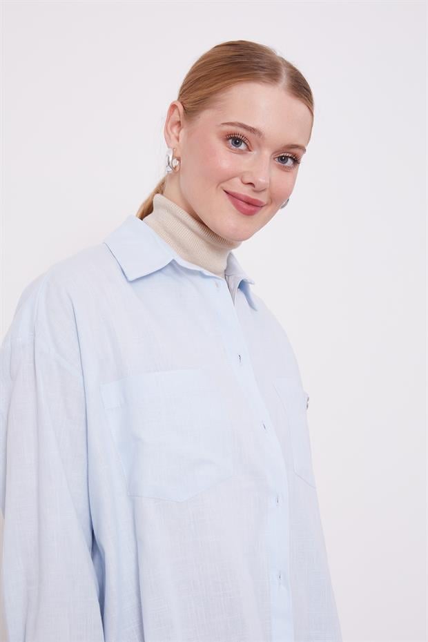 Bebe Mavisi Dokulu Pamuk Gömlek