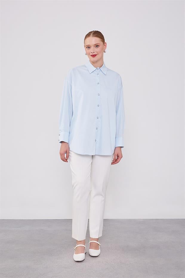 Bebe Mavisi Düğme Detaylı Gömlek