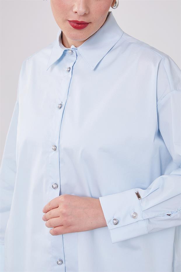 Bebe Mavisi Düğme Detaylı Gömlek