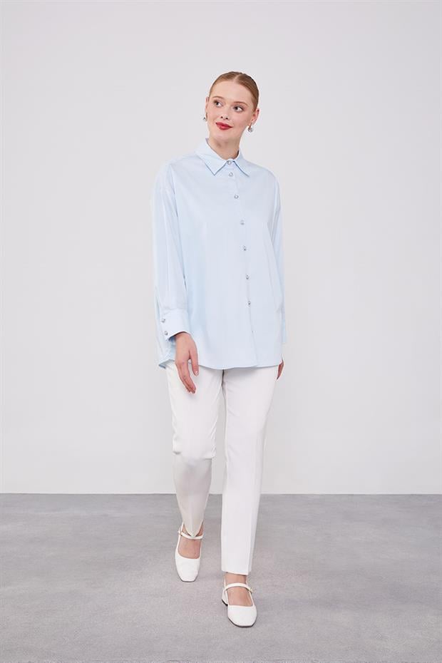 Bebe Mavisi Düğme Detaylı Gömlek