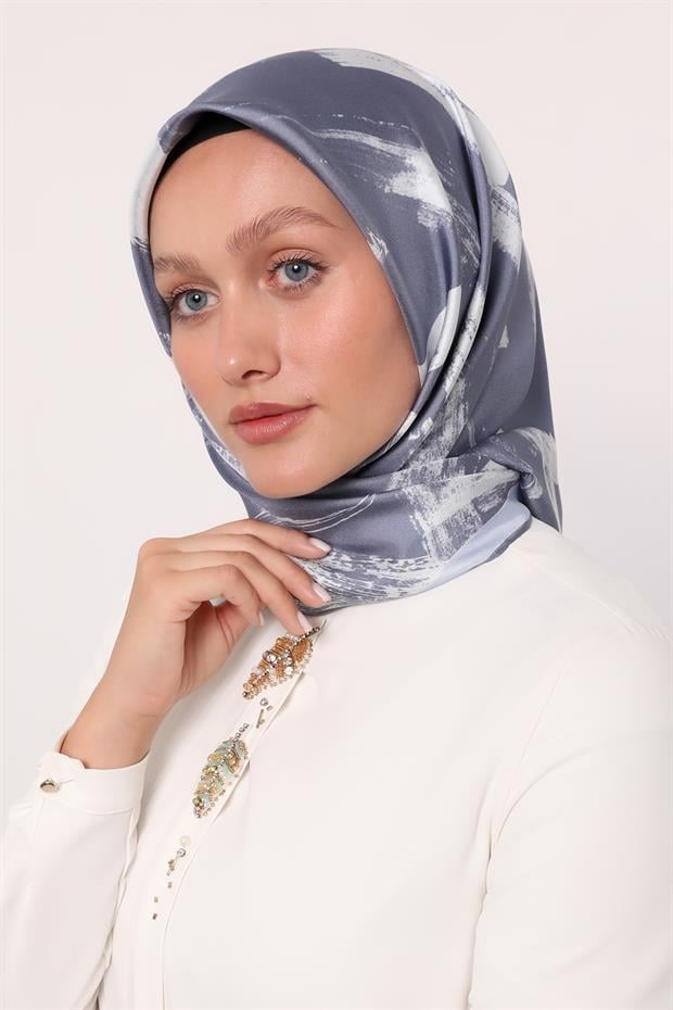 Bebe Mavisi Fırça İzi Desen Twill İpek Eşarp