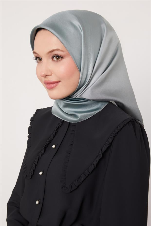 Bebe Mavisi Geçişli Twill İpek Eşarp