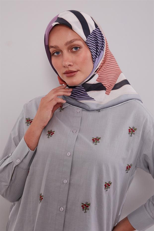 Bebe Mavisi Geometrik Desen Pamuk Eşarp