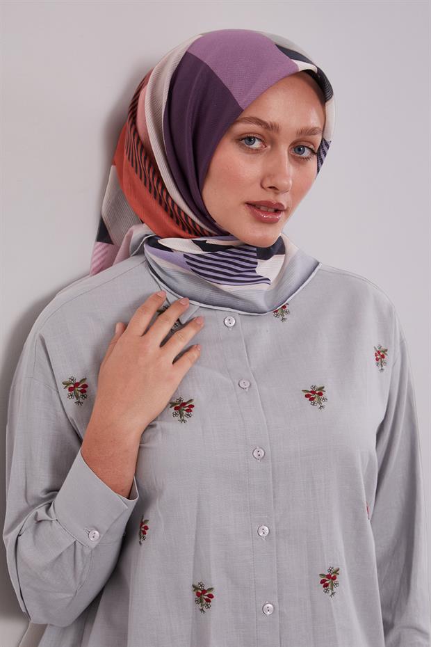 Bebe Mavisi Geometrik Desen Pamuk Eşarp