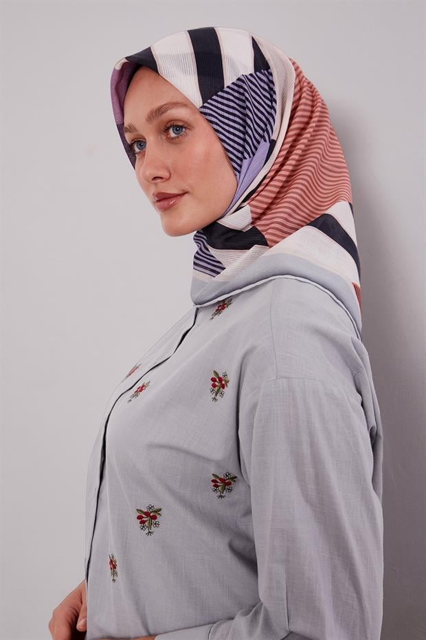 Bebe Mavisi Geometrik Desen Pamuk Eşarp