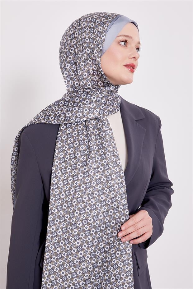 Bebe Mavisi Kare Desen Hint İpeği Şal