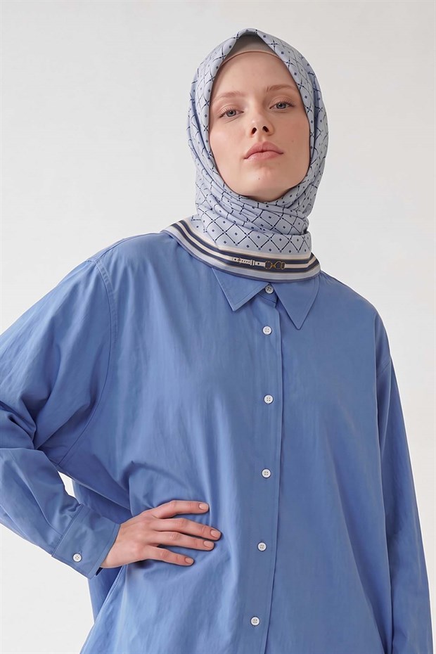 Bebe Mavisi Kemer Detaylı Twill İpek Eşarp