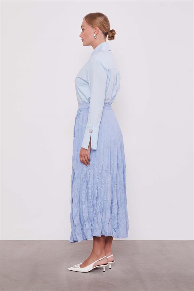 Bebe Mavisi Kırışık Model Etek