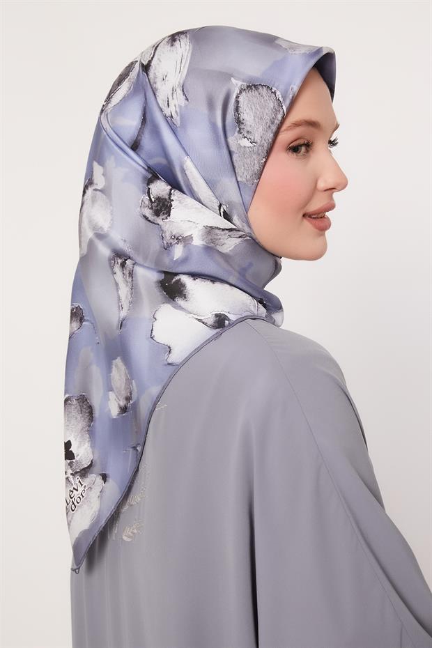 Bebe Mavisi Lotus Çiçek Twill İpek Eşarp