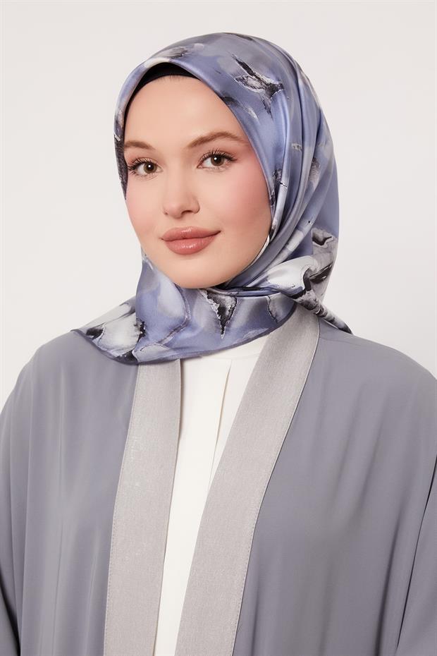 Bebe Mavisi Lotus Çiçek Twill İpek Eşarp