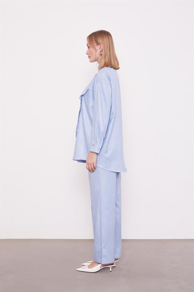 Bebe Mavisi Nakış Gül Detaylı Tunik Takım