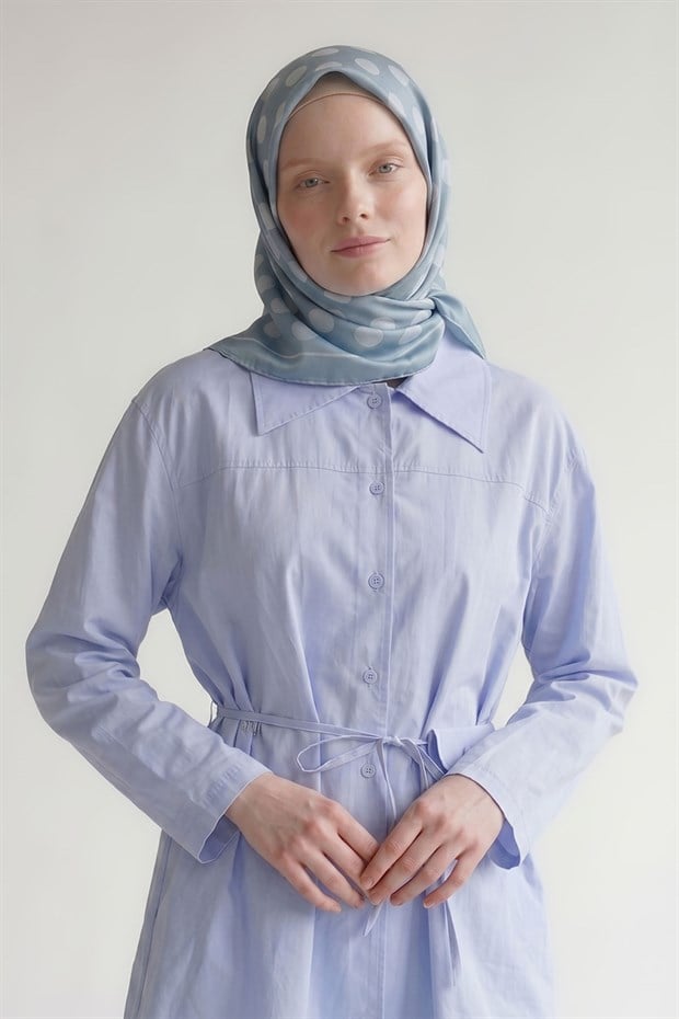 Bebe Mavisi Puantiyeli Twill İpek Eşarp