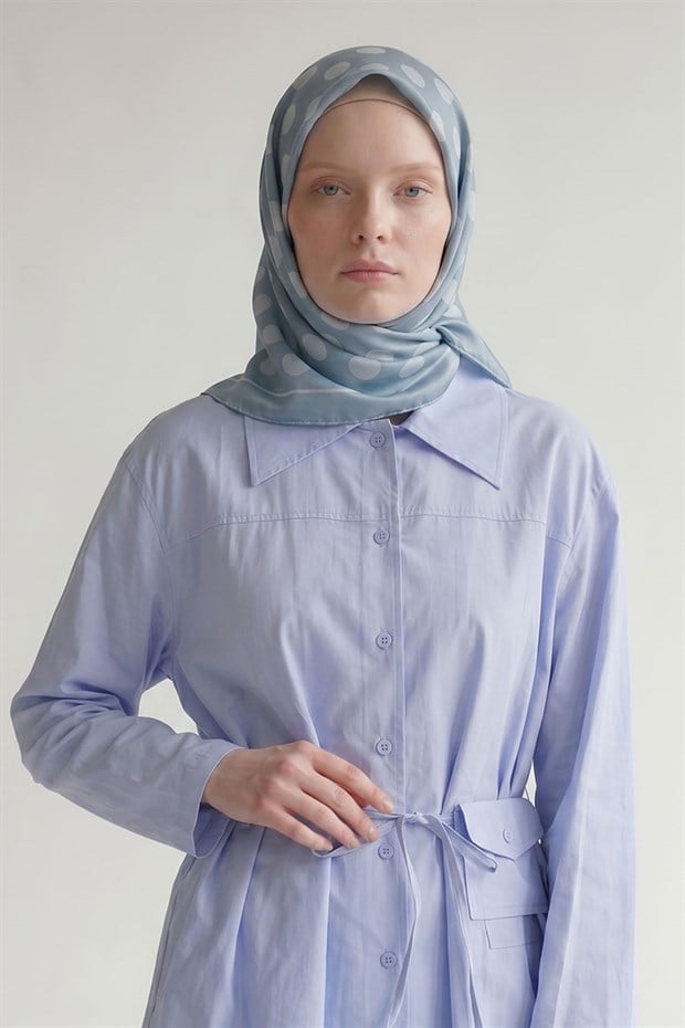 Bebe Mavisi Puantiyeli Twill İpek Eşarp