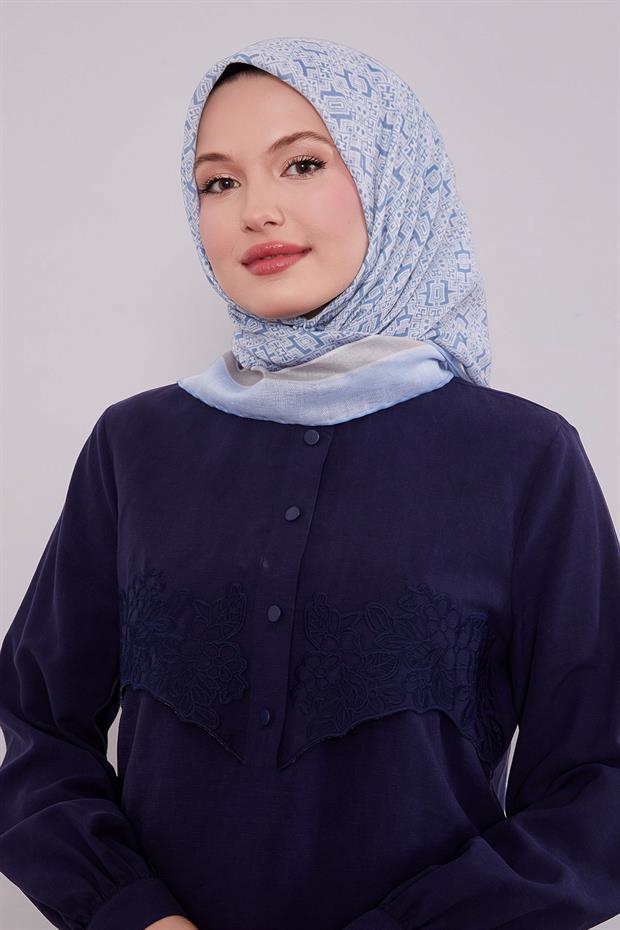 Bebe Mavisi Puzzle Desen Soft Eşarp