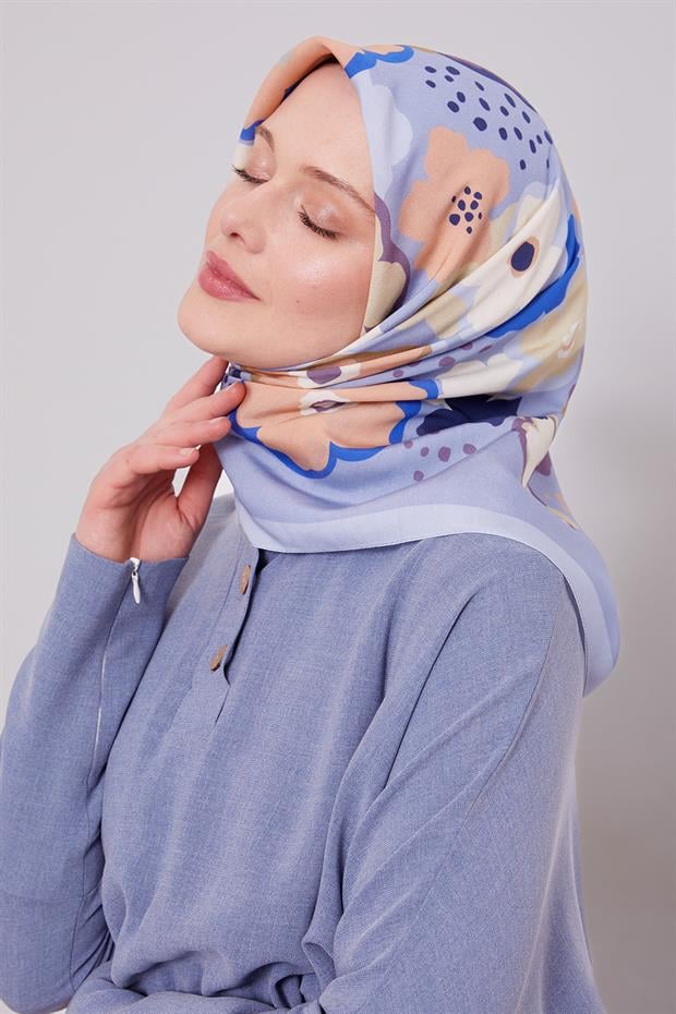Bebe Mavisi Soyut Çiçek Desen Aura Eşarp