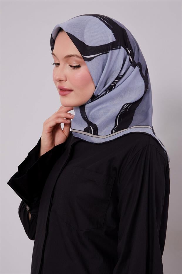 Bebe Mavisi Soyut Desen Soft Eşarp