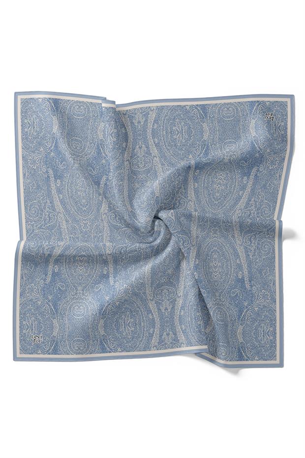 Bebe Mavisi Soyut Etnik Desen Twill İpek Eşarp