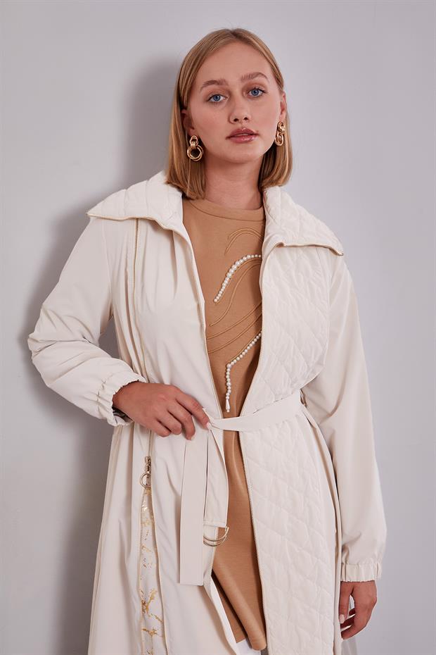 Bej AçılırFermuar Detaylı Trençkot