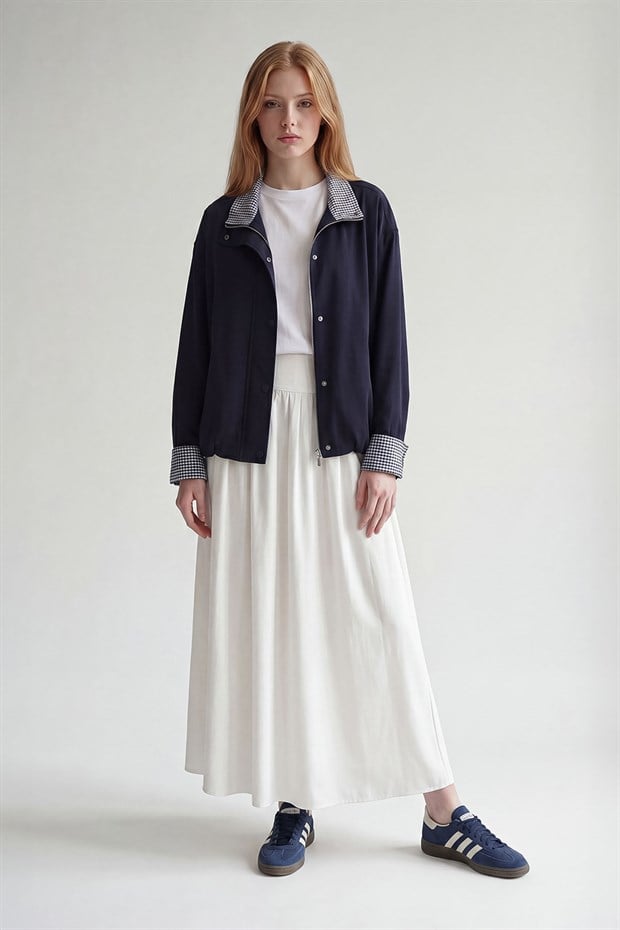 Bej Bel Dikiş Detaylı Etek