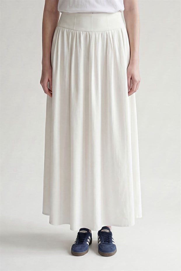 Bej Bel Dikiş Detaylı Etek