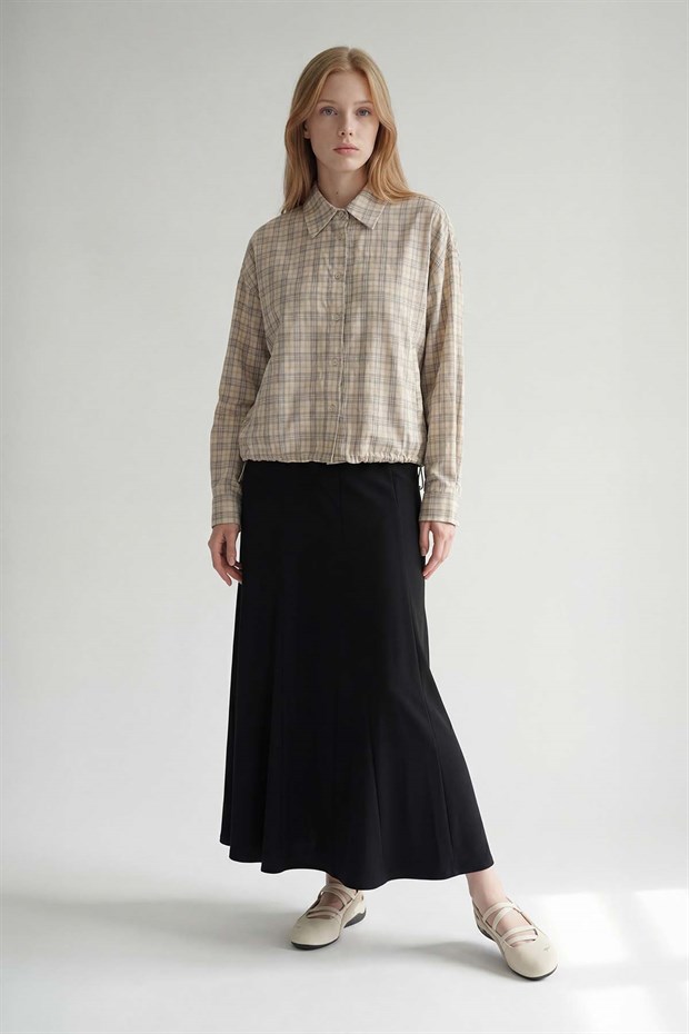 Bej Bel Klips Detaylı Gömlek