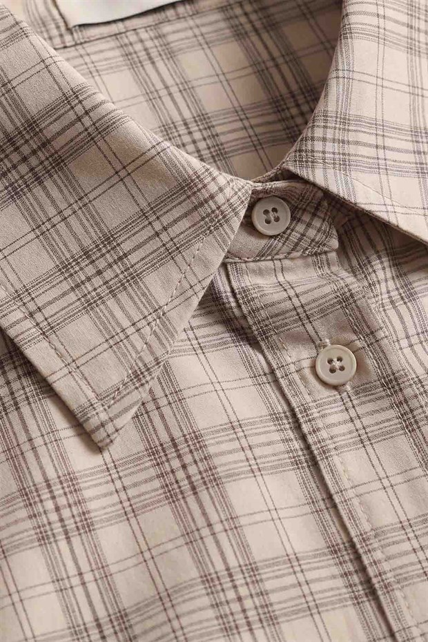 Bej Bel Klips Detaylı Gömlek