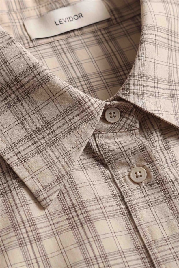 Bej Bel Klips Detaylı Gömlek