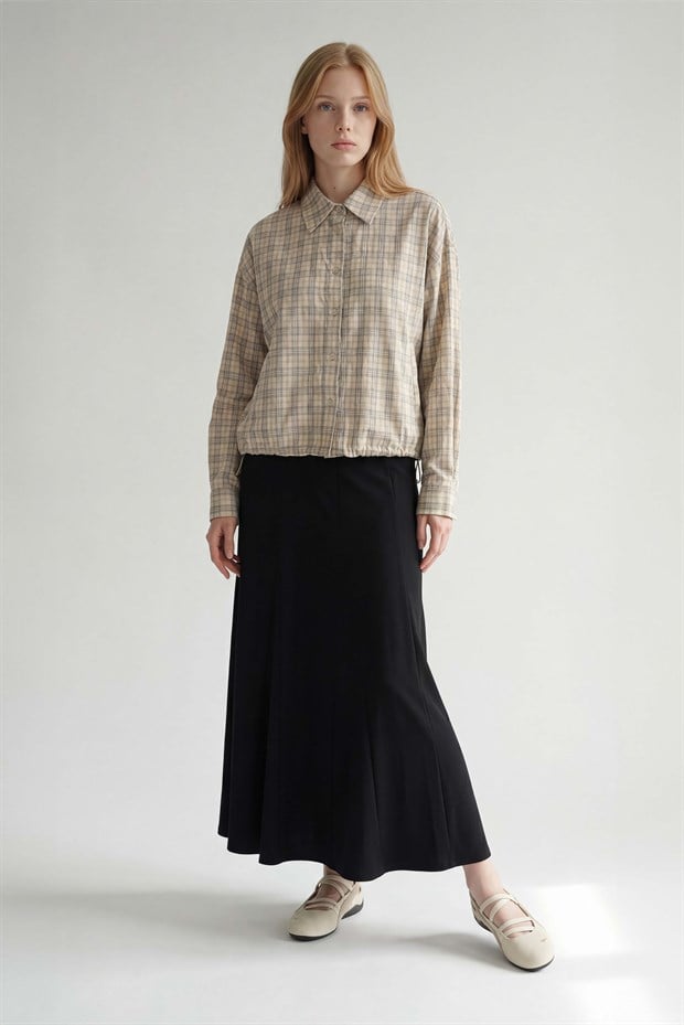 Bej Bel Klips Detaylı Gömlek