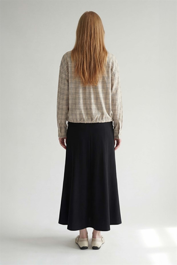 Bej Bel Klips Detaylı Gömlek