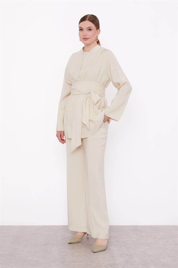 Bej Belden Kuşaklı İkili Takım