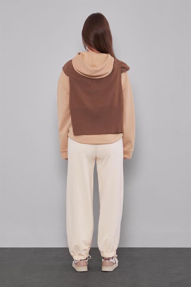 Bej Beli Lastikli Jogger Pantolon