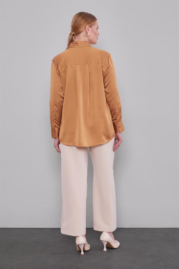 Bej Beli Lastikli Pantolon