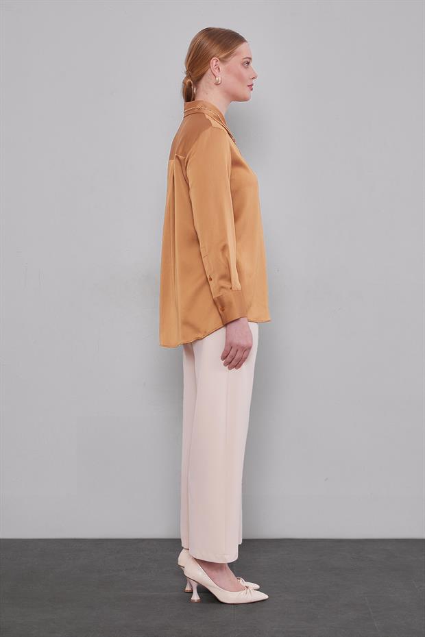 Bej Beli Lastikli Pantolon